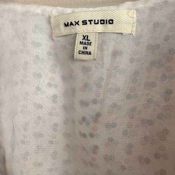 MAX STUDIO Sleeveless Ruffle Tie V Neck Lined Polka Dot Eclectic Business XL Top - Picture 5 of 7